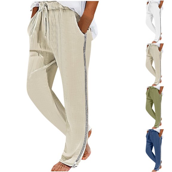 Abtuhar Men Solid Casual Elastic Waist Pocket Sport Pants Side Zipper Pants,Green,L