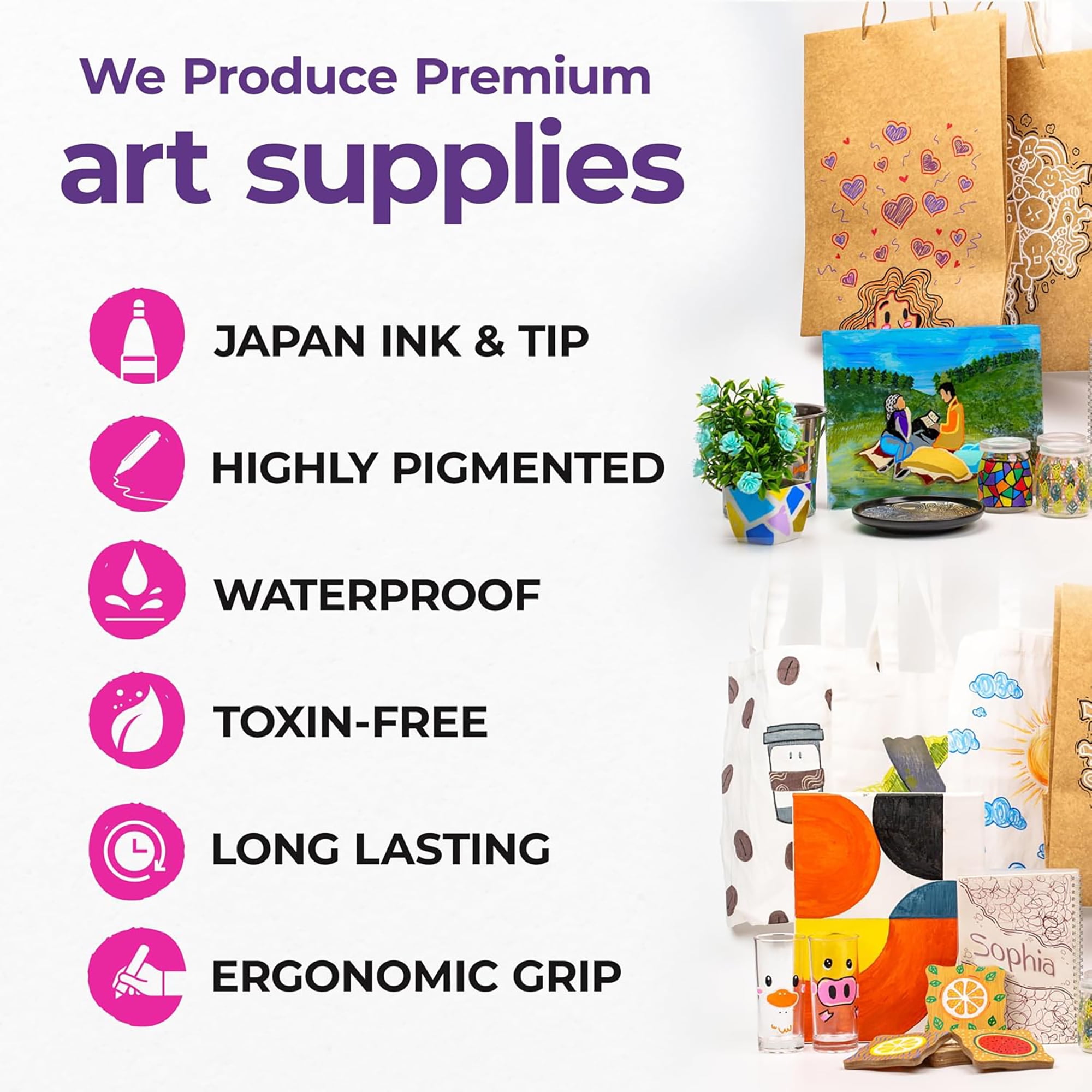 Pintar Art Supply 24Pc. 0.7 MM Fine Tip Acrylic Pens
