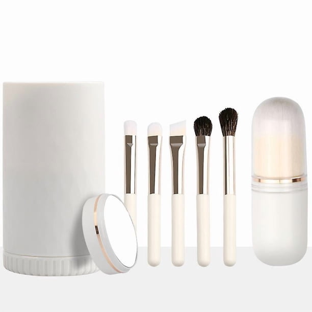 6 In 1 Portable Travel Makeup Brush Set, Coshine 6pcs Easy-taken Mini Complete Function Cosmetic Brushes Kit With Holder And Mirror
