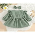 thumbnail image 3 of PENGXIANG Automne Bébé Filles Princesse Robe 2pcs Volant à Manches Longues Bouton Velours Côtelé une Ligne Robe Bandeau Vin Rouge 2-3 Ans, 3 of 9