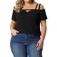 thumbnail image 1 of Blusa de verano casual de manga corta con hombros descubiertos y corte en cruz para mujeres de tallas grandes Agnes Orinda 2X Negra, 1 of 6