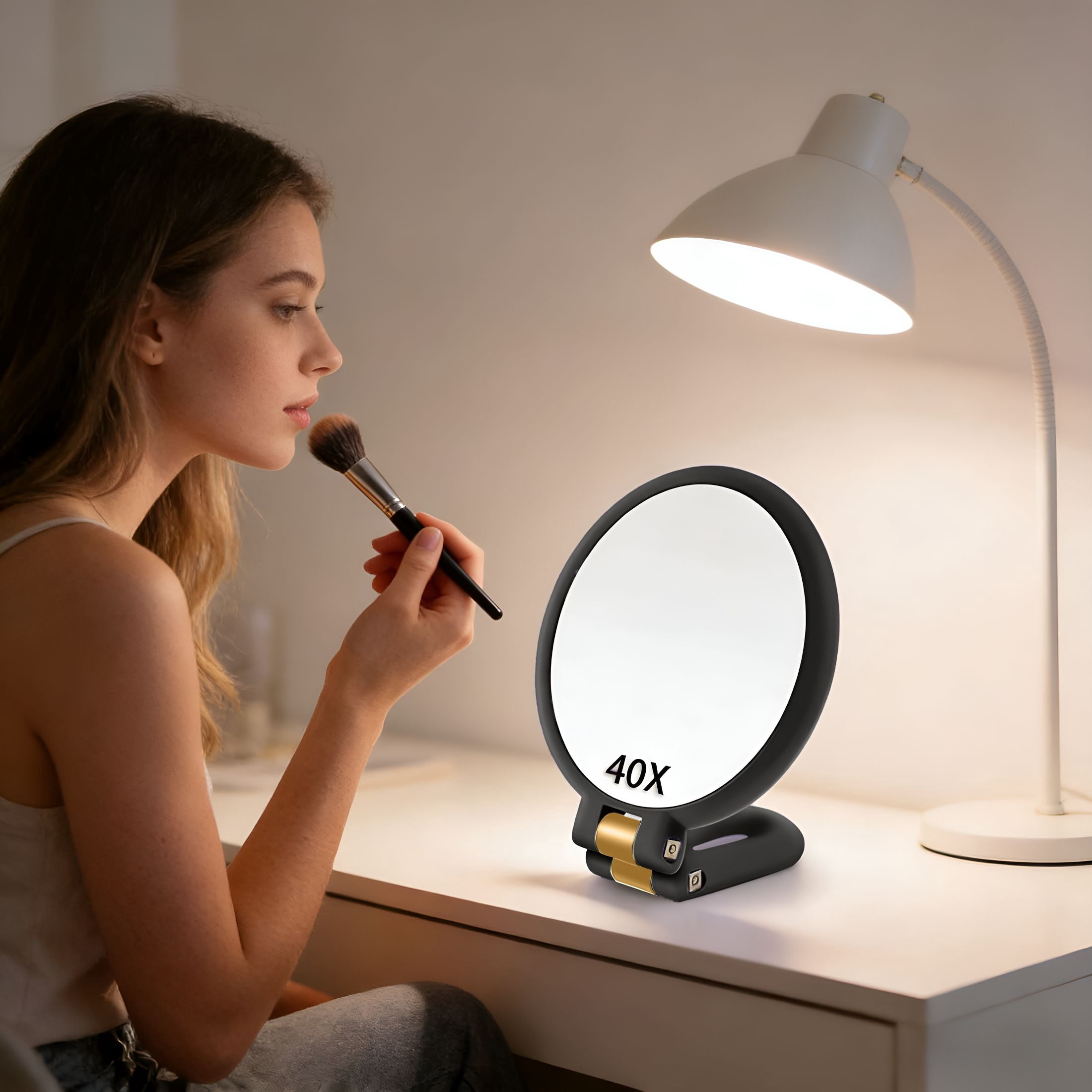 HBMYN 2026 New Modern Magnifying Glass Black and Gold 24Cm/9.45Inch 40X Magnification Handheld/Wall Mount/Tabletop Design Double Makeup with 360° Adjustable