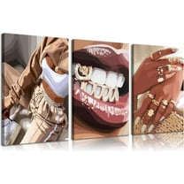 Trendy Black Woman Canvas Wall Art Fashion Black Girl Posters Prints African American Woman Wall Decor Pictures for Home Living Room Bedroom Bathroom Decoration （Only canvas）