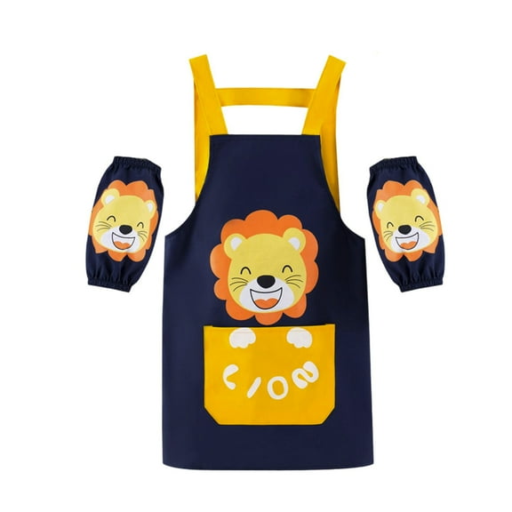CONZONE Toddler Boys Art Apron Cartoon Cat Graphic Short Sleeve Painting Smock for Boys Crew Neck Lightweight Loose Fit Kids School Tops