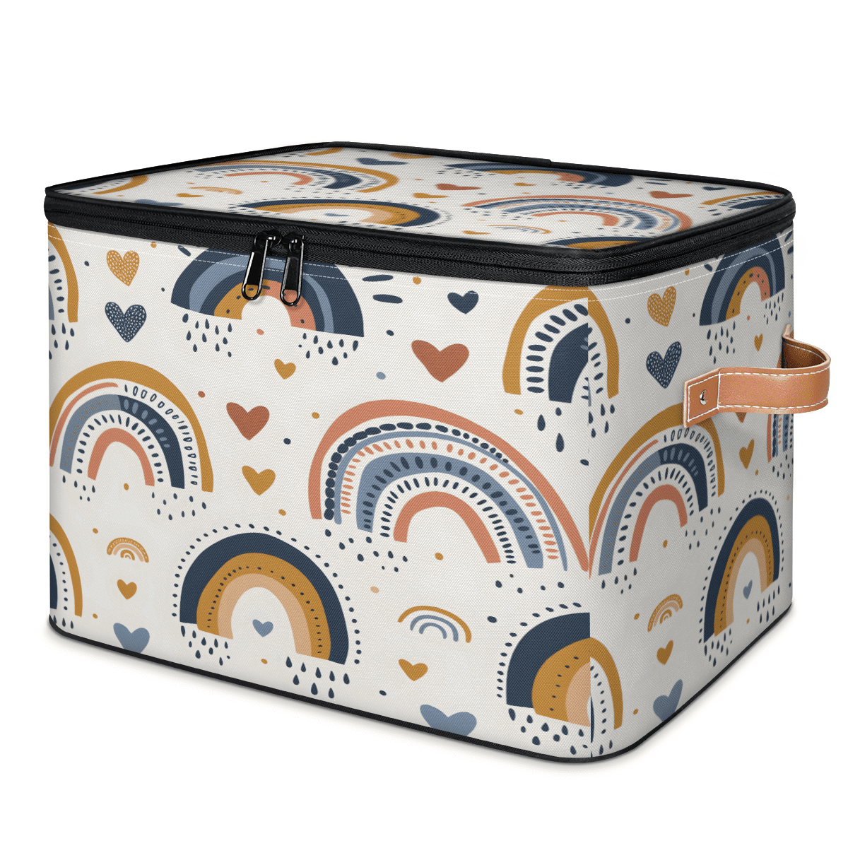 CURLYOOT Boho Abstract Rainbow Fabric Storage Bins with Lids Foldable Storage Boxes Washable Storage Cube Closet Bedroom Home Organizer Containers with PU Leather Handles
