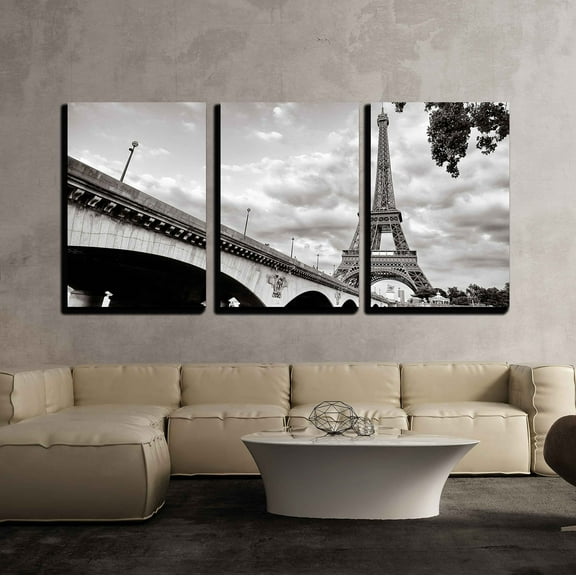 wall26 - 3 Piece Canvas Wall Art - Eiffel Tower View from Seine River - Modern Home Art Stretched and Framed Ready to Hang - 24"x36"x3 Panels