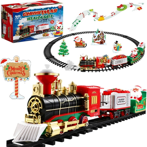 LEDMOMO Christmas Model Train Set with Electric Locomotive and Track Accessories