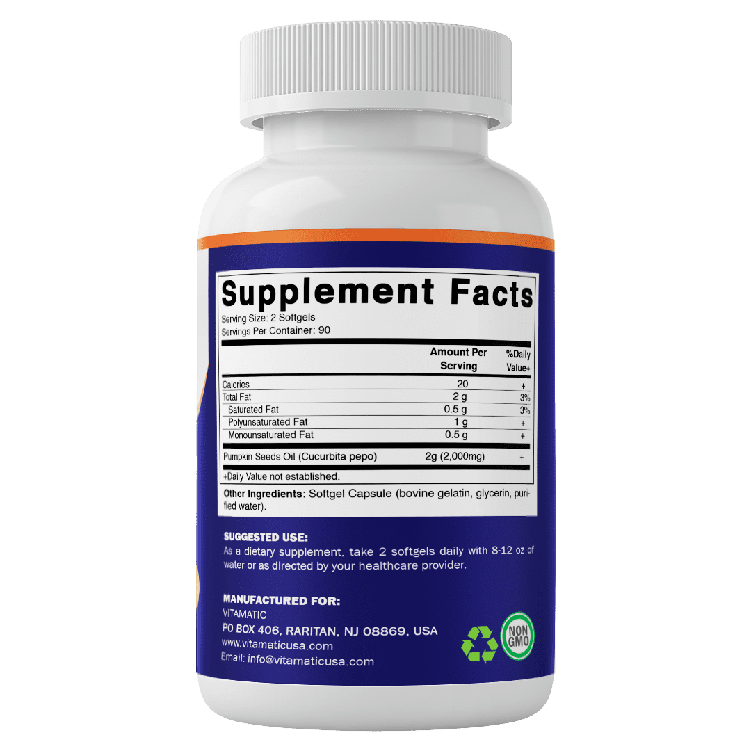2 Pack - Vitamatic Pumpkin Seed Oil 2000mg Softgel Capsules per serving - 180 Softgels - (1000 mg per Softgels) (Total 360 softgels)