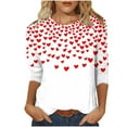 thumbnail image 2 of FASHOFT 3/4 Sleeve Valentine's Day Shirts for Women Love Heart Graphic T-Shirts Crewneck Short Sleeve Tops Casual Spring Tees Red L, 2 of 5