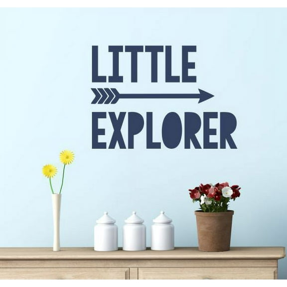 Nursery Wall Stickers Little Explorer with Arrow Vinyl Art Baby Decor 23x16-Inch Deep Blue