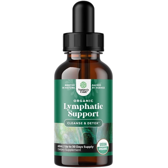 Organic Lymphatic Support Drainage Drops - Herbal Lymphatic Cleanse and Immune Support Supplement with Organic Echinacea Goldenseal & Red Clover Extract - Vegan Non GMO and Alcohol Free - 60ml