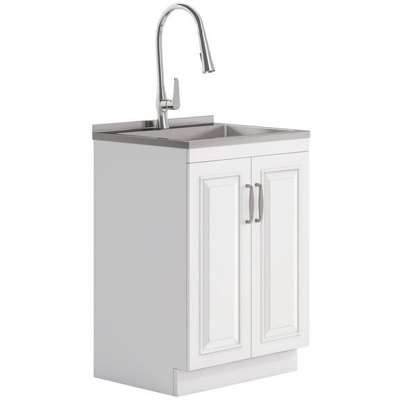Simpli Home Darwin All-In-One 24-inch Laundry Utility Sink and Cabinet