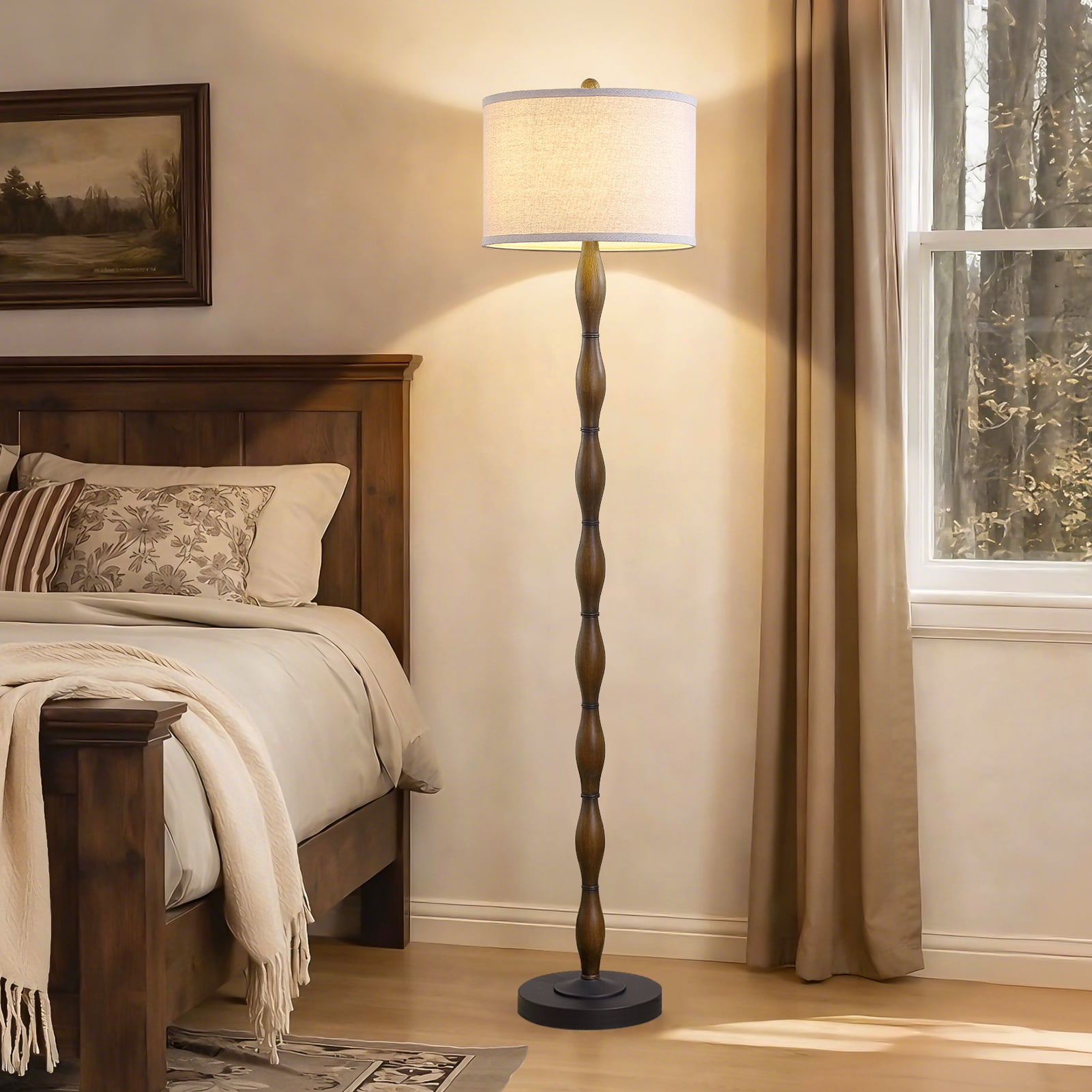 JUJUYUYOP 62" Rustic Living Room Floor Lamp with Rotary Switch Vintage Farmhouse Style Perfect for Living Rooms, Corners, Bedrooms, Offices (Bulb Included)