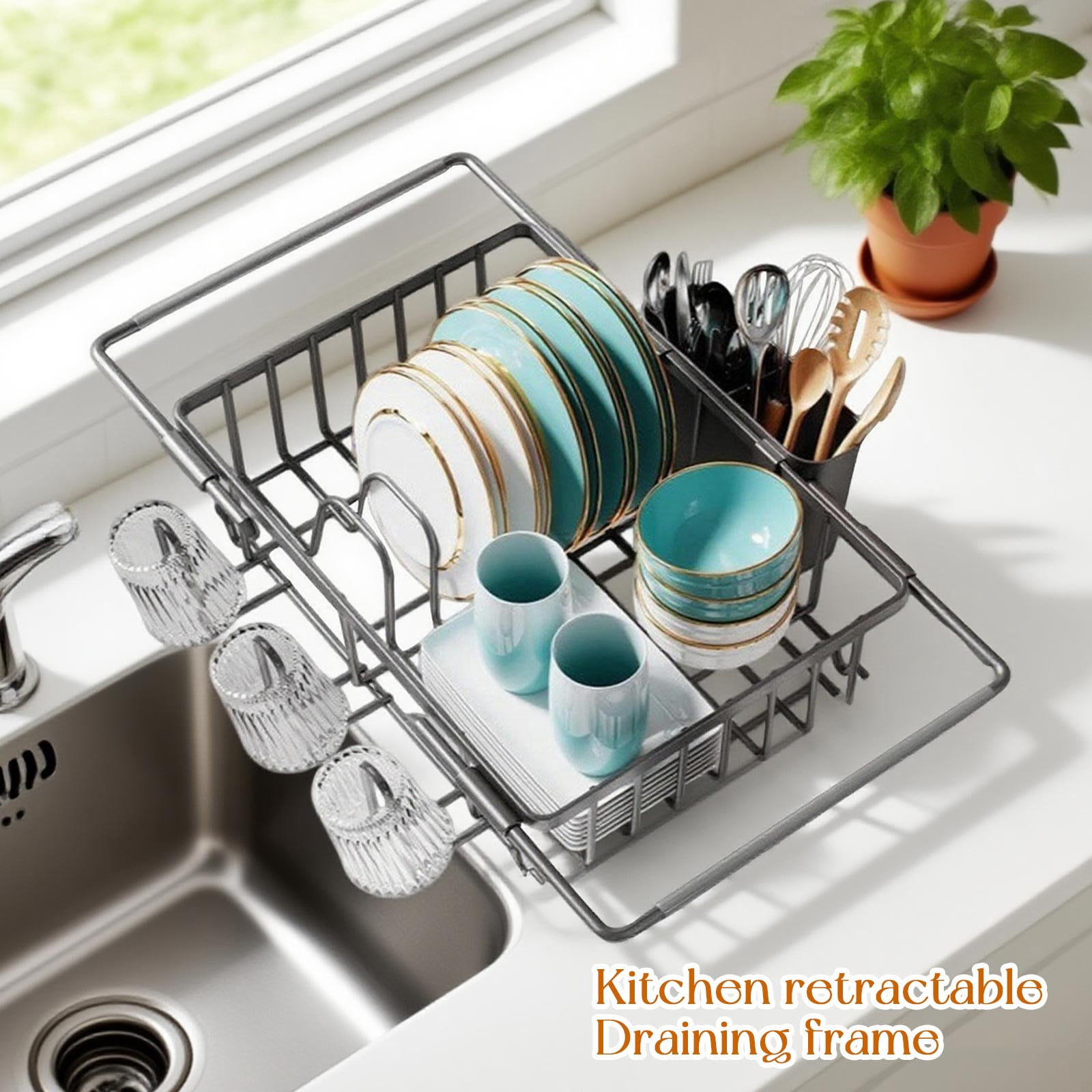 Expandable Dish Drying Rack For Kitchen Sink, 3-In-1 Use Countertop In-Sink Over-Sink, Stainless Steel Rustproof Space Saving For Small Kitchen