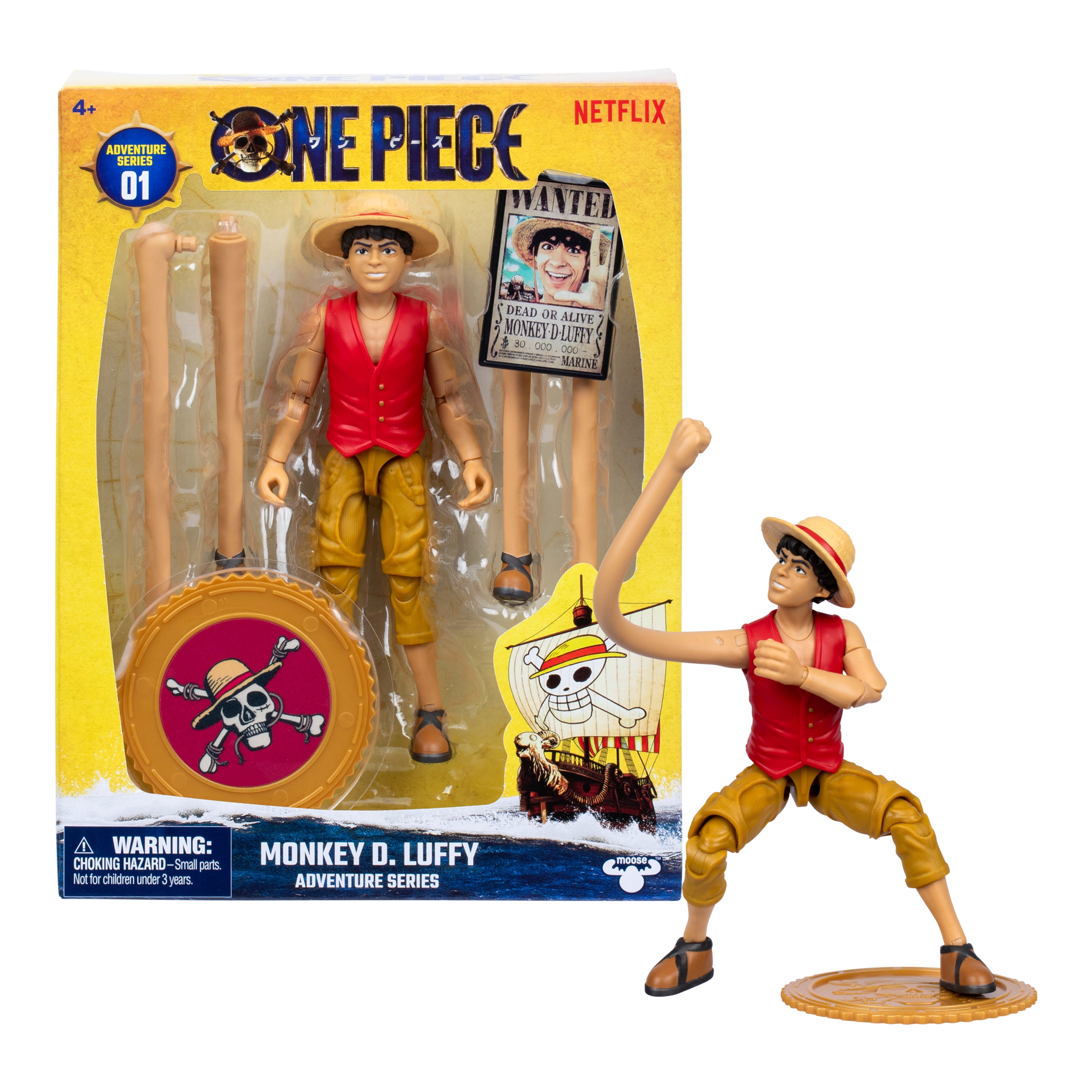 One Piece Monkey D. Luffy, 6" Action Figure with 6 Accessories. Includes Swappable Arms and Legs, Wanted Poster, and Berry Coin Display Base, Ages 4+