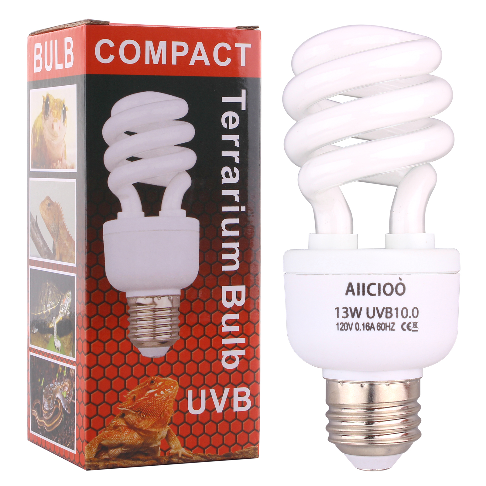 Aiicioo UVB Reptile Light 10.0 Desert UVB 150 Spiral Compact Terrarium Bulb Fluorescent UVB