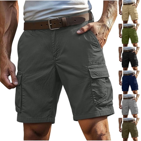 Guluxicc Cargo Shorts for Men Button Hiking Shorts Regular Fit Solid Color Summer Outdoor Work Casual Shorts with Pockets