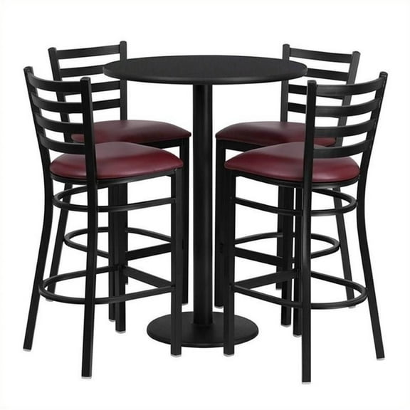 Bowery Hill 5 Piece Round Table Set in Black and Burgundy