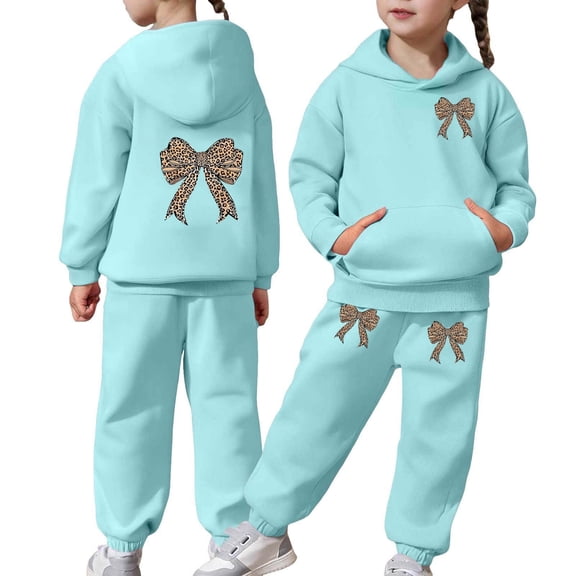 Fall 2 Piece Sweatshirt Set for Girls - Preppy Trendy Cheetah Print Bow Hoodie