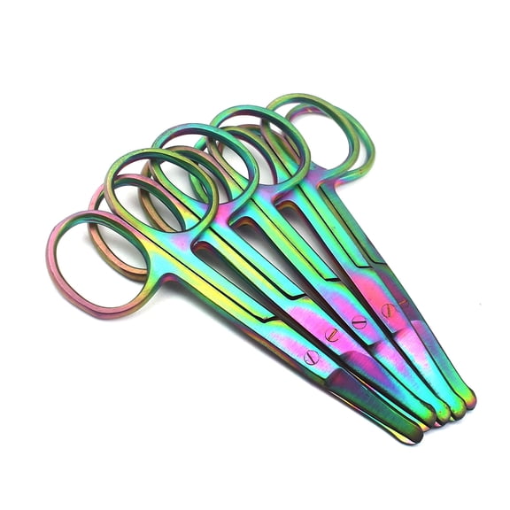 5 Pcs 3.5 inch Rainbow Nose Scissors Mustache Scissors Nose Hair Scissors Ear Beard Trimming Scissors Eyebrow Shears, Personal Grooming Scissors Men Women Stainless Steel Multi-purpose Small Scissors