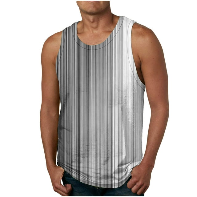 Penkiiy Débardeur de Sport Dégradé Décontracté pour Hommes, Col Rond, Sans Manches, Gris
