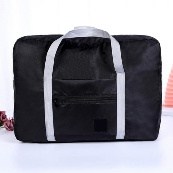 HmNPlay Foldable Carry On Duffle Bag - 25L Lightweight Under Seat Airplane Personal Item, Waterproof Gym Travel Tote with Suitcase Strap & External Pocket for Women, Sport, Camping (Black)