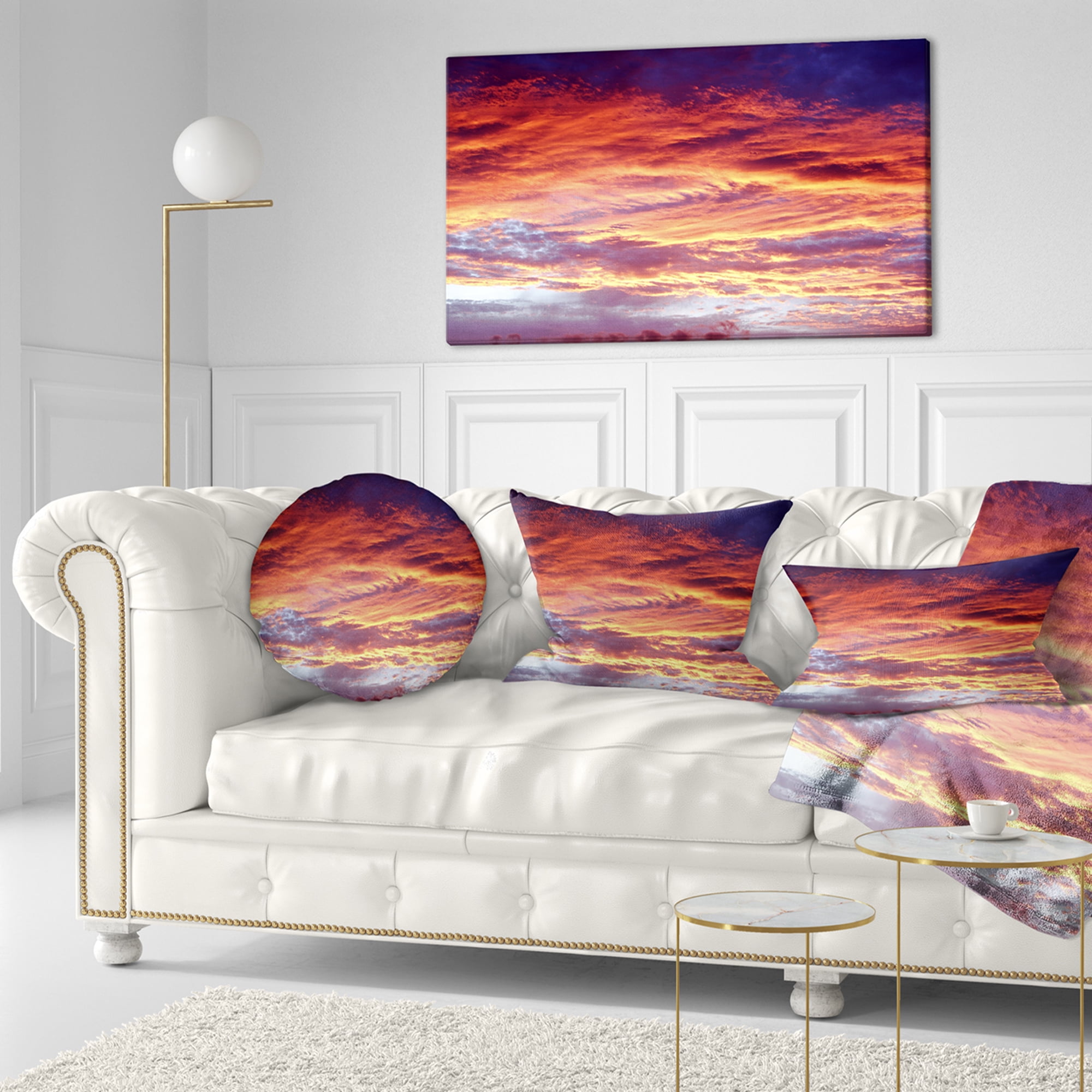 Designart Colorful Sunset Skies with Clouds - Landscape Printed Throw Pillow - 12x20