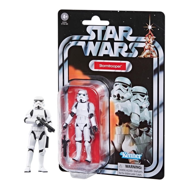 Figura de Acción Hasbro Star Wars Stormtrooper 3.75 Pulgadas inspirada en el Episodio IV, con diseño realista, detalles premium y múltiples puntos de articulación. Incluye bláster y empaque vintage Kenner, ideal para figuras coleccionables y juguetes de colección.