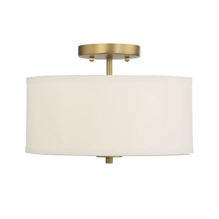 Natural Brass 2 Light - 2-Light Natural Brass Semi Flush Mount with White fabric