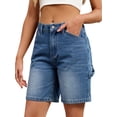 thumbnail image 3 of Women Baggy Denim Shorts Y2k Vintage Straight Leg Denim Shorts Casual Jean Jorts with Pockets S, 3 of 9