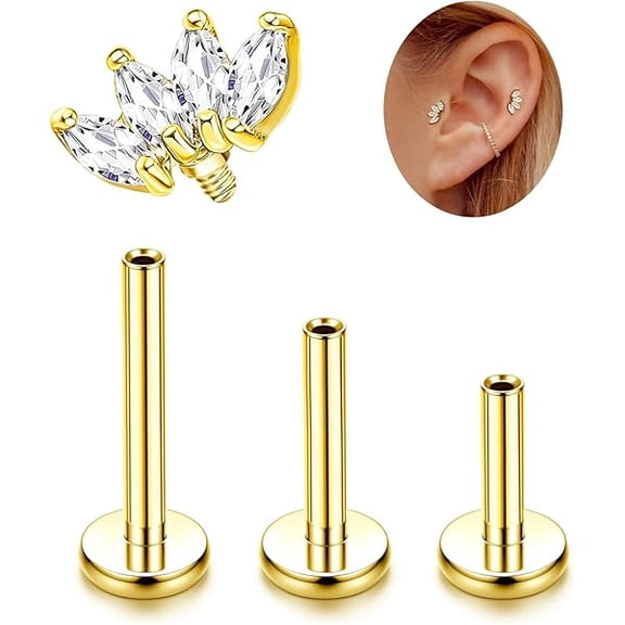 ZLC 16G G23 Titanium Tragus Conch Helix Piercing Jewelry 6mm 8mm 10mm - Internally Threaded Flat Back Stud Cartilage Earrings Hypoallergenic Forward Earlobe Labret Tragus Piercing Jewelry