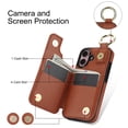 thumbnail image 6 of Allytech Wallet Case for iPhone 16 Plus, Card Holder & Zipper Pocket, Finger Grip Ring, Screen & Camera Protection, Luxury PU Leather Kickstand Double Buttons Flip Shockproof Case, Brown, 6 of 7