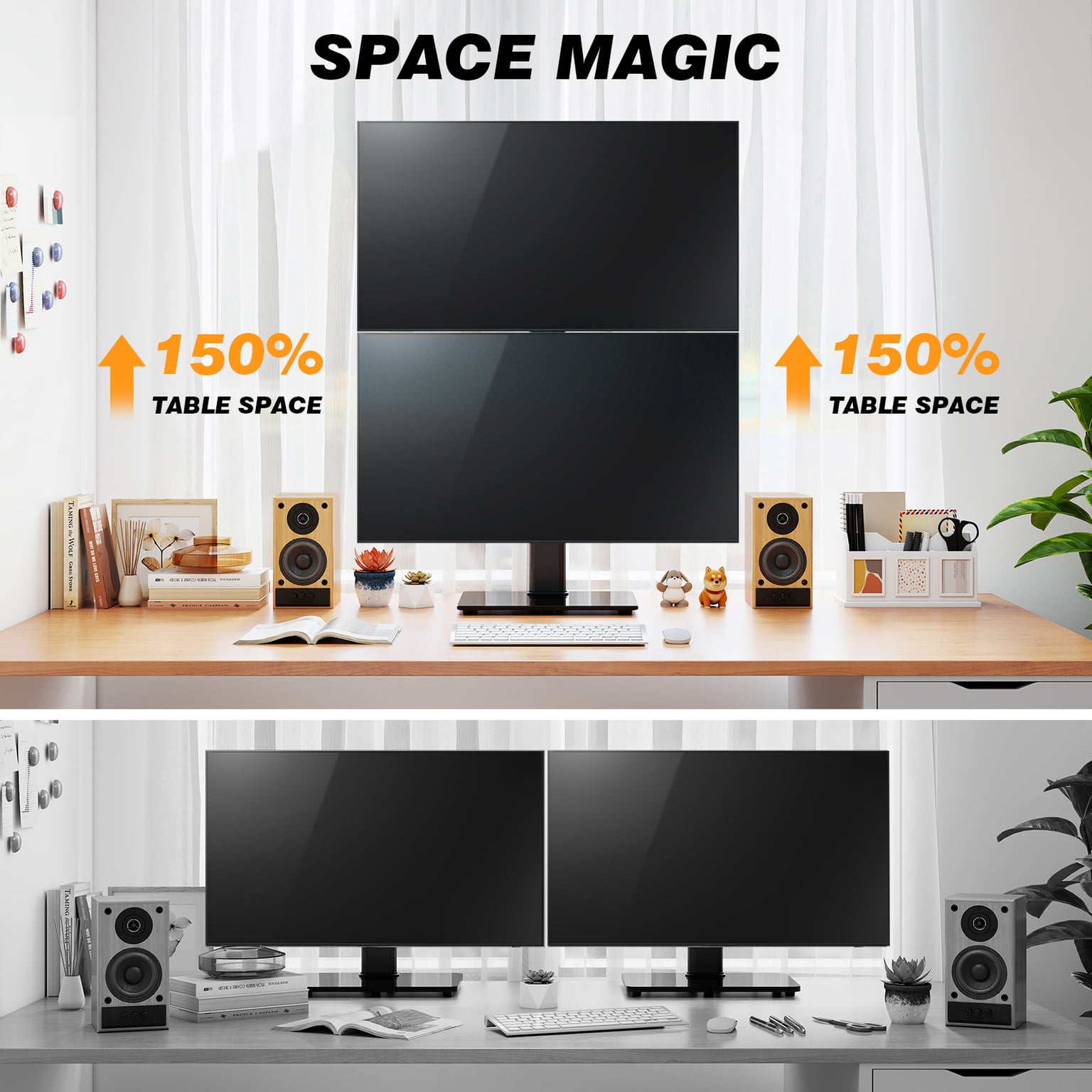 TAVR Furniture Table Top TV Stand Dual-Screen 360° Rotatable 13-38 inch for Flat/Curved Screens, 44 lbs Capacity with Cable Management