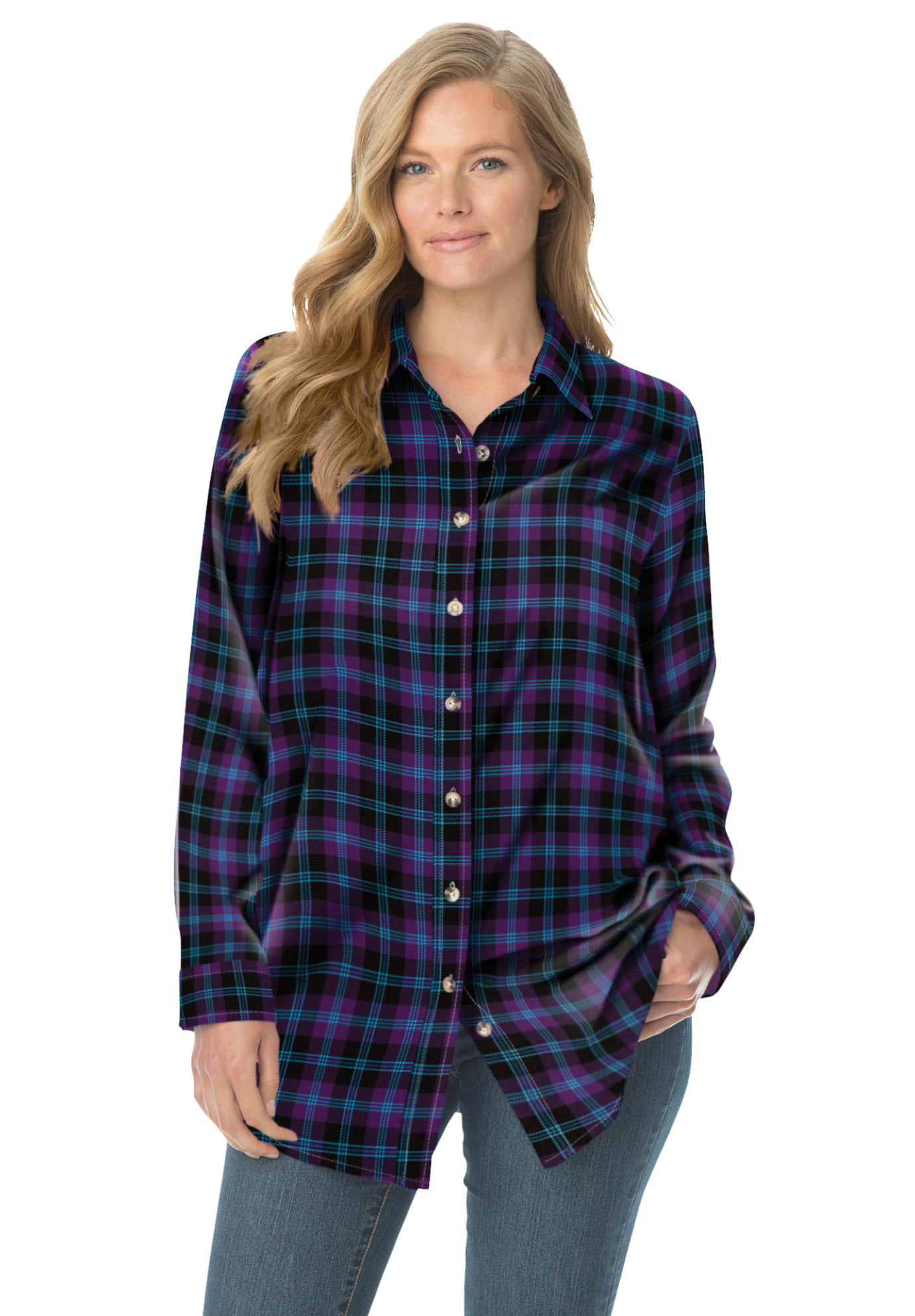 Woman Within - Woman Within Women's Plus Size Classic Flannel Shirt ...