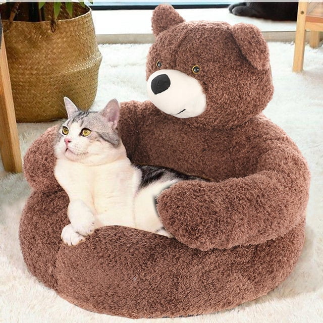 Cama para mascotas Sofá Cama para gatos Suministros para mascotas para gatos pequeños, medianos y grandes Lavable Soporte cómodo Cojín antideslizante Marrón Pequeño Salvador Cama de gato de peluche