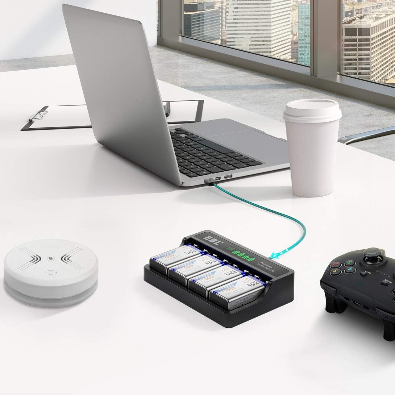 EBL Caricabatterie LCD 9V Con 4 Batterie Ni-MH 280mAh - Ricarica USB-C E Micro USB