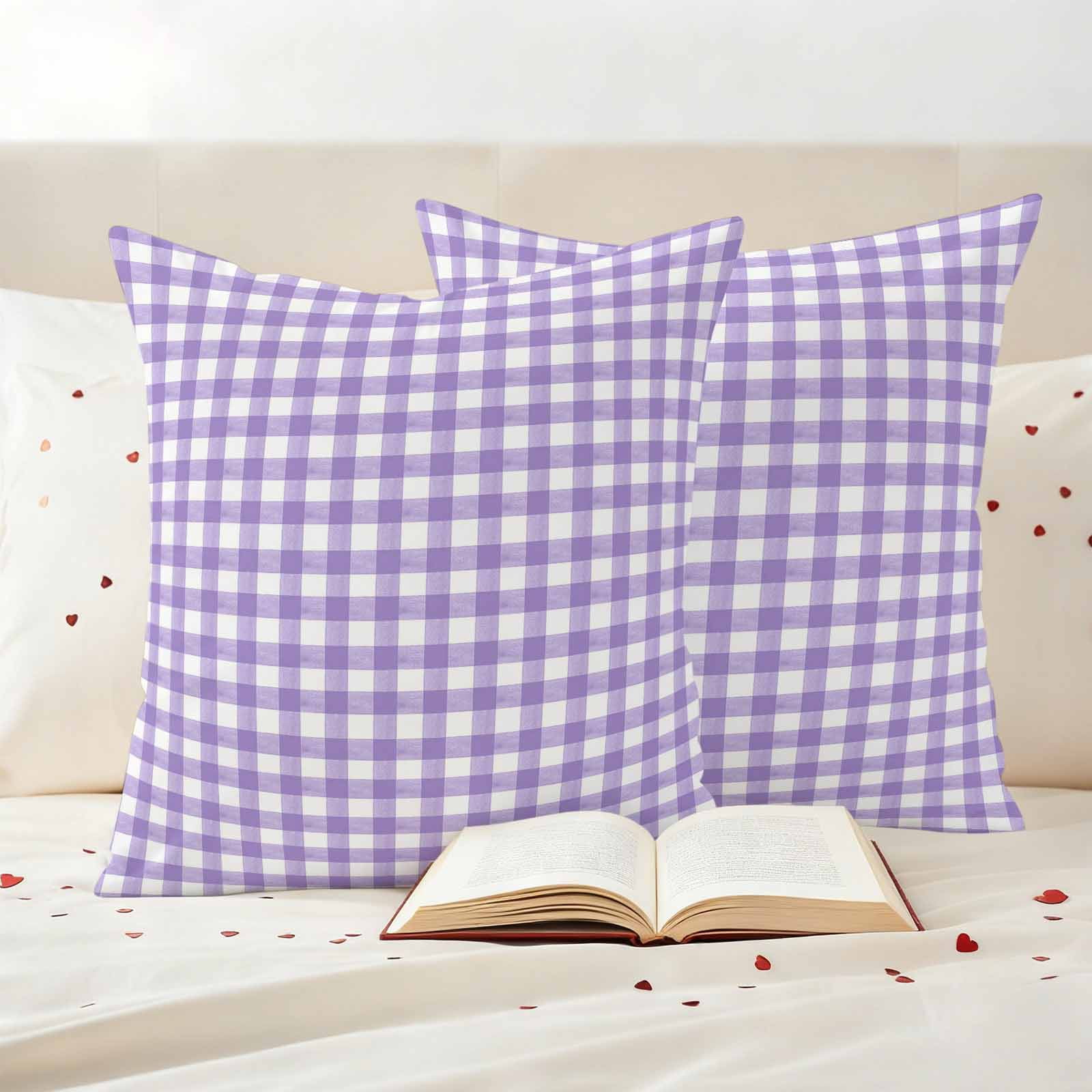 Pack of 2 Outdoor Pillow Covers,Waterproof Purple Throw Pillow Covers,Country French Rustic Buffalo Plaid Modern Art Decorative Pillowcases Cushion Covers for Couch Pillow Sham Protector 16x16 Inch