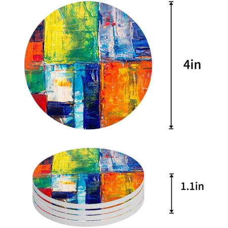 

KXMDXA Colorful Abstract Oil Painting Style Set of 4 Round Coaster for Drinks Absorbent Ceramic Stone Coasters Cup Mat with Cork Base for Home Kitchen Room Coffee Table Bar Decor