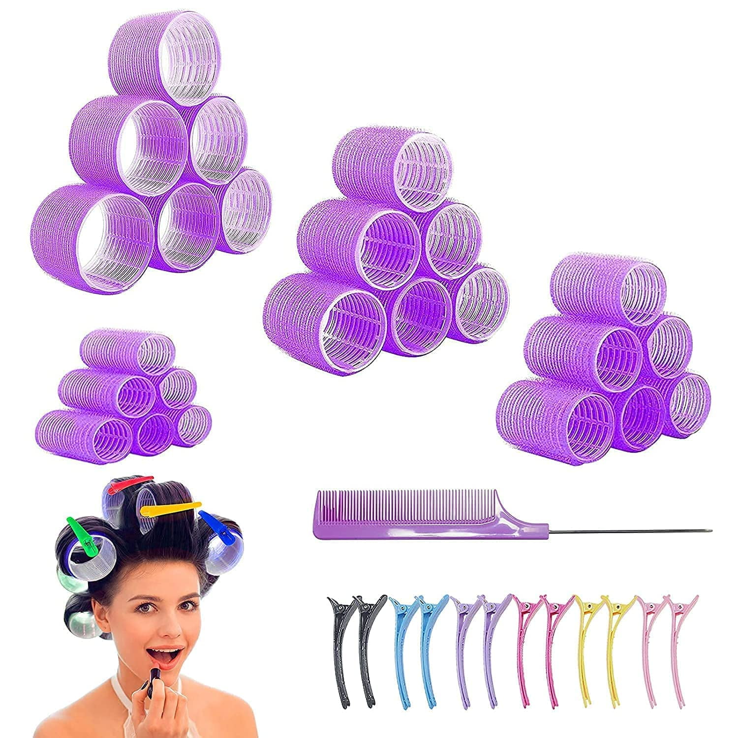 Powerdelux 24 Pcs Hair Rollers Set Hair Curlers, Self Grip Nylon Velcro  Rollers for Long & Short Hair (Jumbo,L,m,S) 