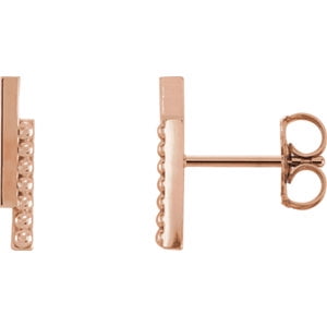 - Jewels By Lux 14K Rose Gold Each Polished Beaded Bar Earring