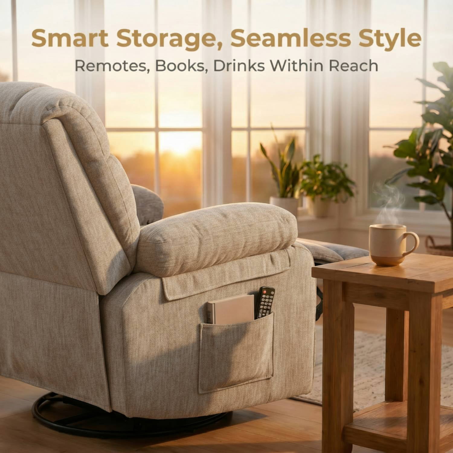 FitStand Swivel Rocker Recliner Chair with Heat and Massage, 24.4" Wide Seat Chenille Oversized Recliner, Gray