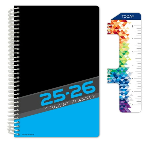 Global Datebooks Dated Middle School or High School Student Planner for Academic Year 2025-2026 Includes Ruler/Bookmark and Planning Stickers, Matrix Style, 5.5"x8.5", Slant, August 2025 - June 2026