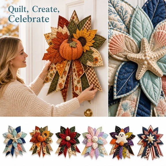 DIY Quilted Seasonal Door Hanging Sewing Kit Handmade Patchwork | Fabric Sewing Wreath Craft for Adults, Farmhouse Wall Decor, Fall Decorations for Home Beginner Quilting Cotton(Independence Day)