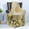 thumbnail image 3 of Ambesonne Floral Eucalyptus Fleece Throw Blanket Pastel Abloom 70"x90" Ivory Sage Green Mustard, 3 of 5