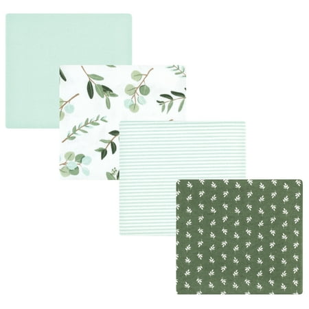 Luvable Friends Hudson Baby Flannel Receiving Blankets 4pk, Sage Eucalyptus