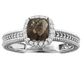 thumbnail image 1 of 14K White Gold Diamond Natural Smoky Topaz Engagement Ring Cushion 7x7 mm, size 5, 1 of 3