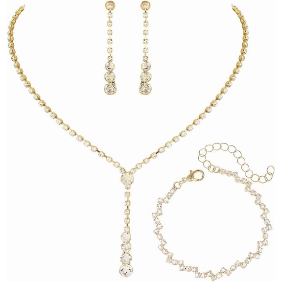Bride Silver Bridal Necklace Earrings Set Crystal Wedding Jewelry Set Rhinestone Choker Necklace for Women and Brides