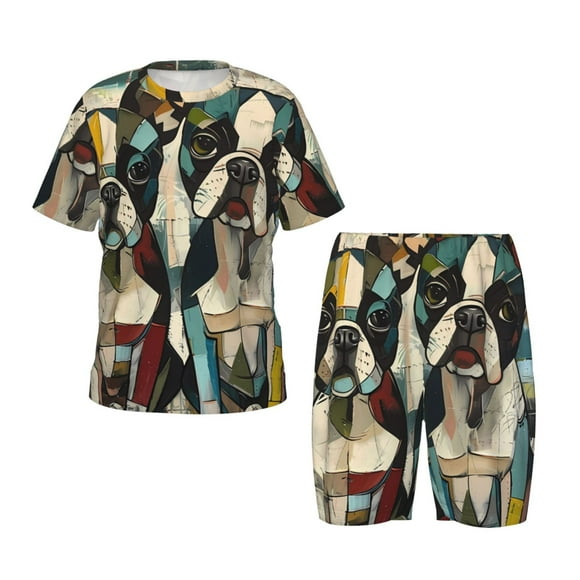 Balery Colorful Bulldog Duo Conjunto de Pijama Infantil de Manga Corta con Estampado – Ropa de Dormir de Algodón Suave-3X-Large