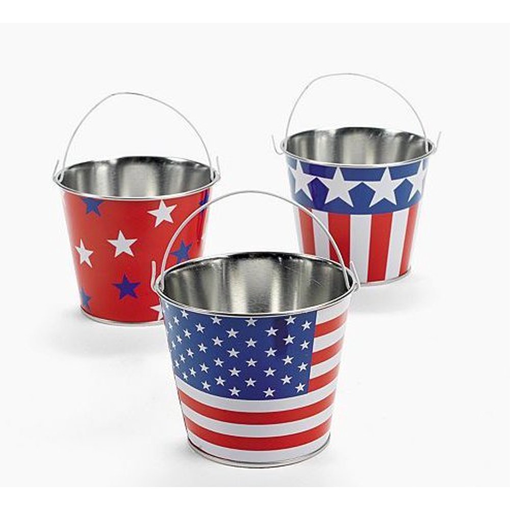 Patriotic Tin Pails Party Supplies 12 Pieces