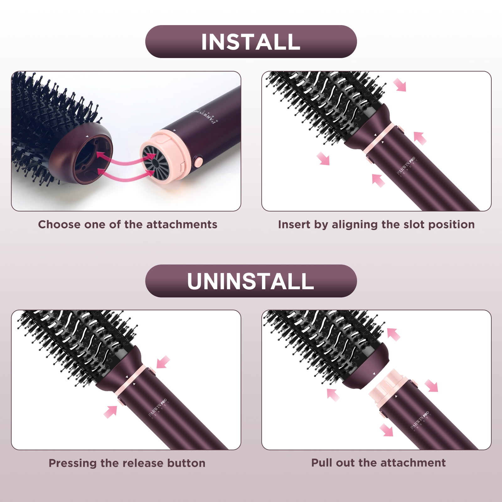 PARWIN PRO BEAUTY Dual Voltage 7-in-1 Hair Styler, Hot Air Multi-Styler with Air Straightener & 28mm Auto Wrap Curlers for Frizz-Free, Less Heat Damage, Jasper Plum